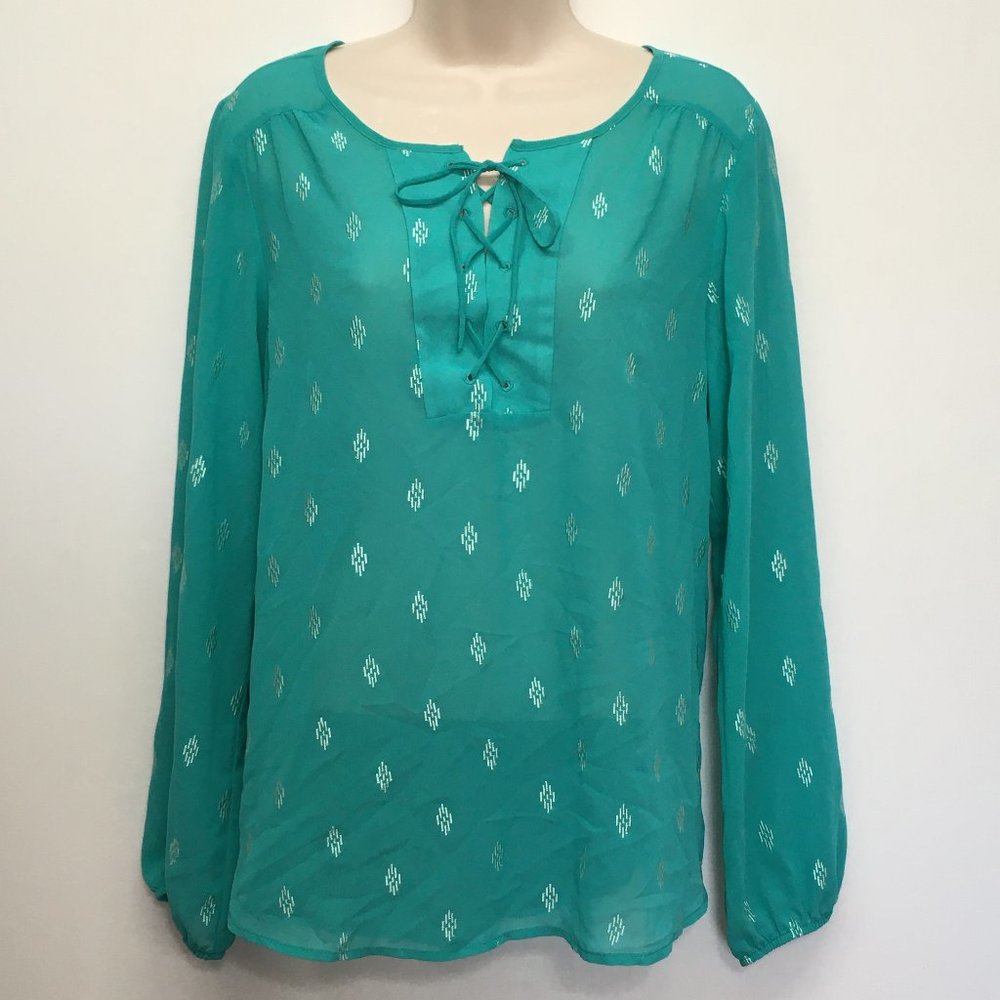Ariat Blouse Sugar Tunic‎ Womens S Chiffon Sheer Tie Front Embroidered Western